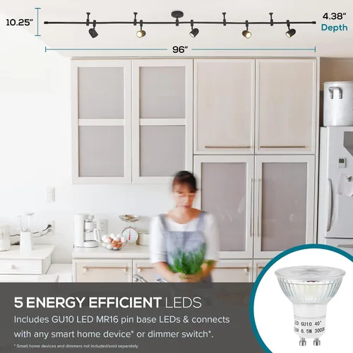 Vista 6 de Catalina Lighting Lámpara de Techo con Riel de 96", Bronce Frotado con Aceite, Riel Flexible LED Transicional de 5 Luces, Bombilla Incluida