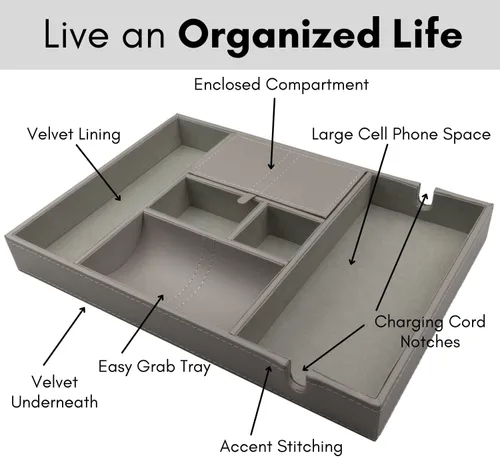 Vista 2 de duke trays Organizador de mesita de noche, bandeja de valet para hombres y mujeres, organizador de bandeja EDC, organizador de tocador, bandeja
