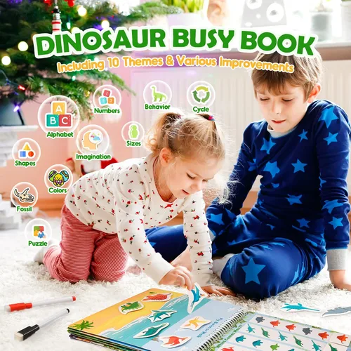 Vista 3 de MDINGTD Juguetes de dinosaurio para niños de 3 a 5 años, mi libro ocupado preescolar, juguetes Montessori para niños de 3, 4, 5, 6, 7 años, niños