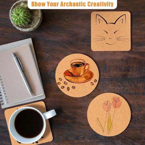 Vista 6 de Yaomiao Juego de 100 posavasos de corcho de madera a granel de 4 pulgadas para beber, té, café, blanco, absorbente, resistente al calor