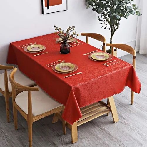Vista 8 de Smiry - Mantel de vinilo resistente al agua, a prueba de manchas, resistente al aceite, mantel para cocina y comedor Rojo