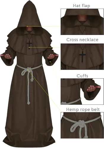 Vista 3 de Coser Park - Disfraz de monje medieval para Halloween disfraz con capucha