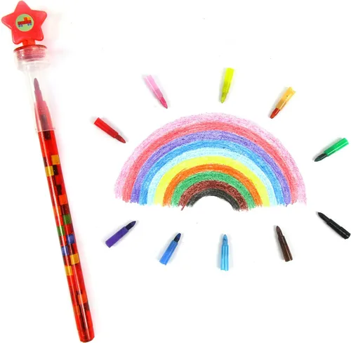 Vista 6 de TINYMILLS 24 piezas de bloques de color ladrillo 2 en 1 apilables crayón apilable con tapa de sello extra, recuerdos de fiesta para niños, rellenos