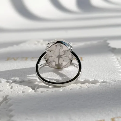 Vista 5 de DALEGEM Anillo de cristal de cuarzo rosa verde natural para mujeres y niñas, plata de ley S925 con borde de flor y vid gruesa de aventurina genuina