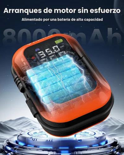 Vista 4 de ETENWOLF Arrancador de batería de coche 2000A con compresor de aire 160PSI Naranja vívido