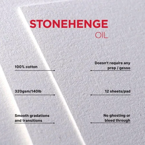 Vista 3 de Stonehenge Aceite 11.29 oz 9x12 Almohadilla Blanca, 12 Hojas