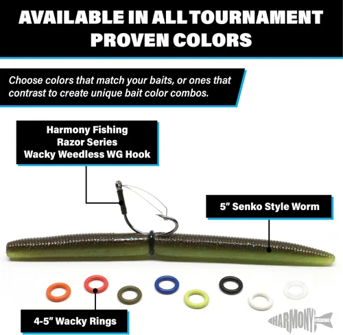 Vista 2 de (100pk) – O-Rings for Wacky Rigging Senkos/Worms/Soft Stickbaits – Bait Saver Orings for Senko Worm – Save Your Baits from Tearing While Wacky Neko