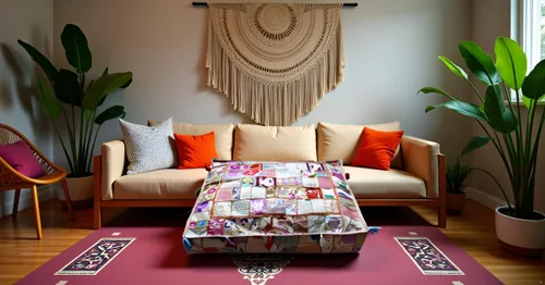 Vista 7 de CRAFT KALA Funda de puf tradicional de retazos indios cuadrados indios para sala de estar, pufs decorativos bordados otomanos, otomano
