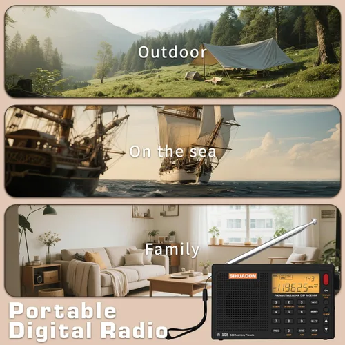 Vista 8 de XHDATA R108 Radio Portátil AM/FM/SW/LW/Airband Receptor de Onda Corta Radio Operado por Batería con Buena Recepción, Excelente Sonido Altavoz