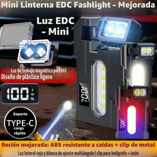 Vista 2 de Mini linterna de 1200 lúmenes, súper brillante, 3 modos, mini linternas planas de bolsillo LED, recargable, portátil, ABS, pequeña luz LED doble