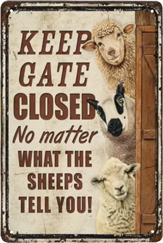 Vista 3 de Letrero de metal con texto en inglés "Keep Gate Closed" de Alpaca Farm Keep Gate Closed, divertido letrero de precaución de metal para valla