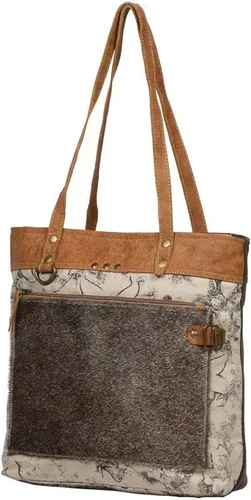 Vista 3 de Myra Bag Bolso tote Himbac de lona y piel de vaca reciclada S-1251, Marrón