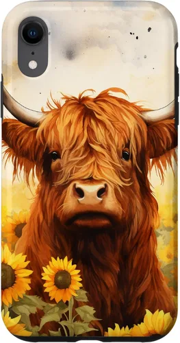 Vista 25 de Highland Cow Animal Lover Watercolor Sunflower Case for iPhone 17