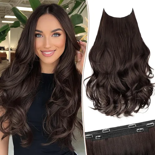 Vista 34 de KooKaStyle Extensiones de Cabello con Alambre Invisible, Largas, Lacias, en Capas, Sintéticas con Alambre Transparente, Tamaño Ajustable, 6 Clips