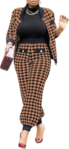 Vista 11 de LKOUS Traje de pantalón de pata de gallo para mujer, resistente a las Negro