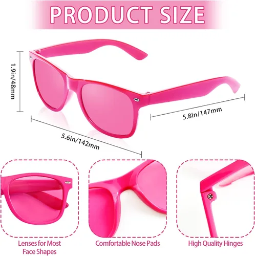 Vista 6 de Gafas de sol de fiesta de colores neón retro 1018 con espejolentes de gelatina, regalos de fiesta a granel para adultos y adolescentes unisex