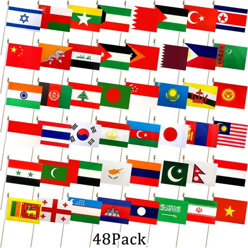 Vista 4 de Asia Asia 48 países banderas fijadas en palo de madera pequeña mini bandera de mano, 5x8 pulgadas