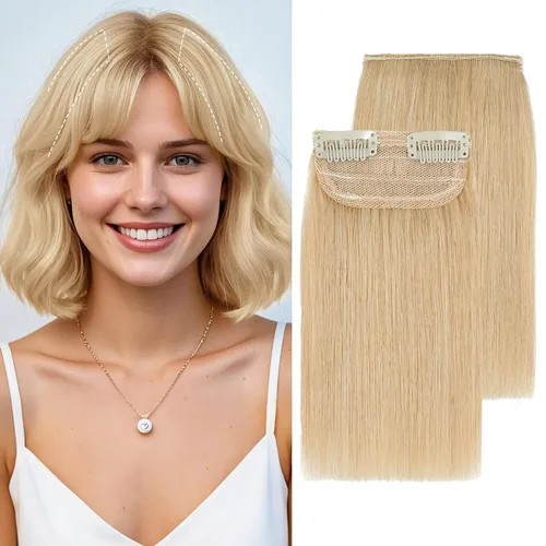 Vista 23 de S-noilite Extensiones de cabello corto con broches, 100% cabello humano real, 2 clips, extensiones con clip para mujeres con cabello delgado, añade