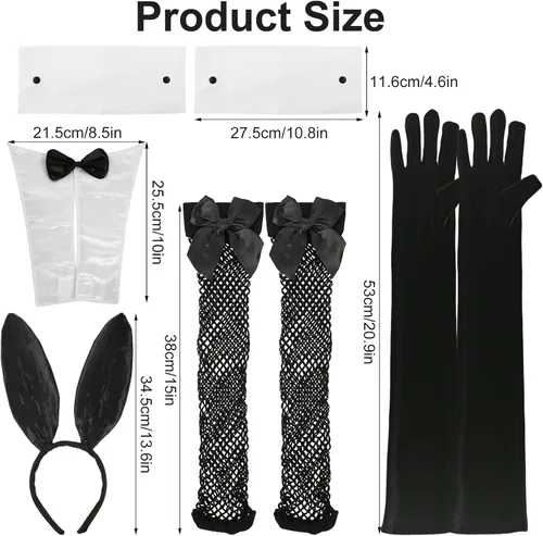 Vista 2 de LUTER 8 accesorios de disfraz de conejo para mujer, juego de disfraz de conejo, diadema de orejas de conejo, cuello de corbata con 2 puños, disfraz