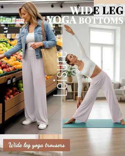 Vista 72 de Neer - Conjunto de 3 pantalones de yoga de pierna ancha para mujer - Pantalones deportivos cómodos, holgados, de cintura alta y casuales