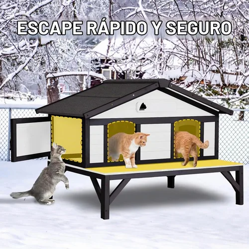 Vista 6 de Aivituvin Casa climatizada para gatos con forro aislado completo, refugio para gatos con puertas de escape, condominio resistente a la intemperie