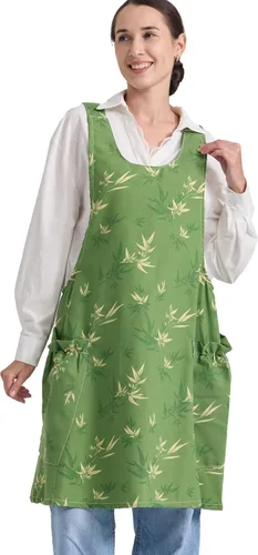 Vista 30 de Delantales ajustables con espalda cruzada para mujer con bolsillos de algodón y lino para cocinar y hornear banana ( Banana Leaf )
