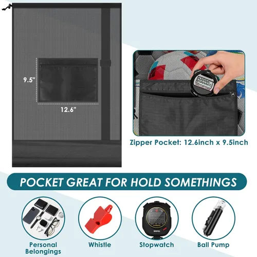 Vista 3 de BROTOU Bolsa de red para pelota de fútbol extragrande, bolsa de malla con cordón de 40 x 30 pulgadas con bolsillo con cremallera, bolsa