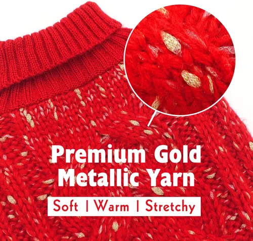 Vista 3 de KYEESE Suéter para perro, ropa cálida para perros pequeños, abrigo para perro, suéter de punto de cuello alto con hilo dorado para otoño e invierno