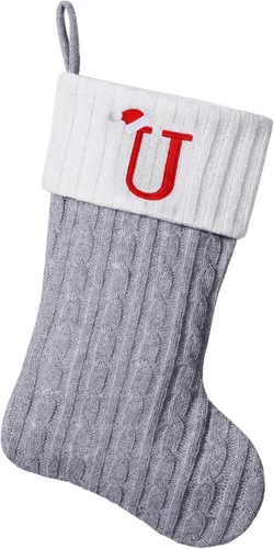 Vista 59 de Medias de Navidad personalizadas de 19 pulgadas con iniciales bordadas, medias de Navidad de punto negro para decoraciones de vacaciones familiares
