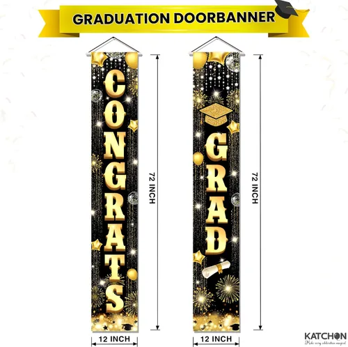 Vista 2 de Decoraciones de graduación 2026 Cartel de graduación negro y dorado – Grande, 72 x 12 pulgadas, NO DIY Cartel de felicitaciones graduadas