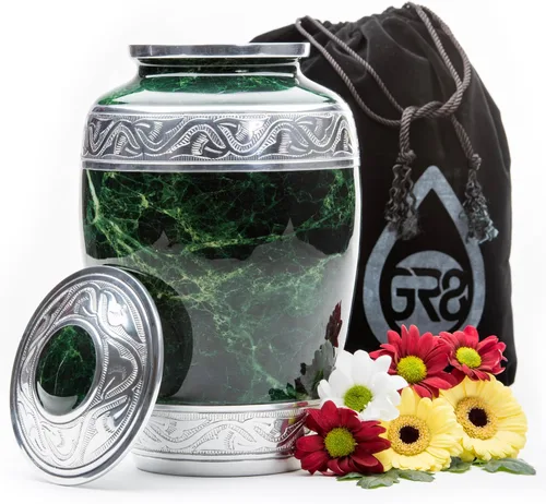 Vista 9 de Urna de cremación grande con acabado de mármol negro para cenizas - Urna para adultos para cenizas humanas - Urna conmemorativa funeraria con tapa