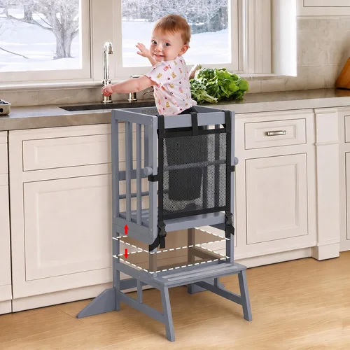 Vista 14 de COSYLAND Torre de pie para niños pequeños, taburete de cocina de altura Blanco