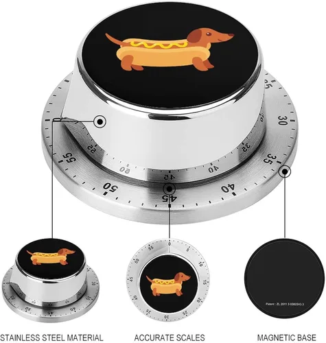 Vista 3 de Perro salchicha en bollo de perro caliente con temporizador de cocina mostaza acero inoxidable 60 minutos temporizador de cuenta regresiva