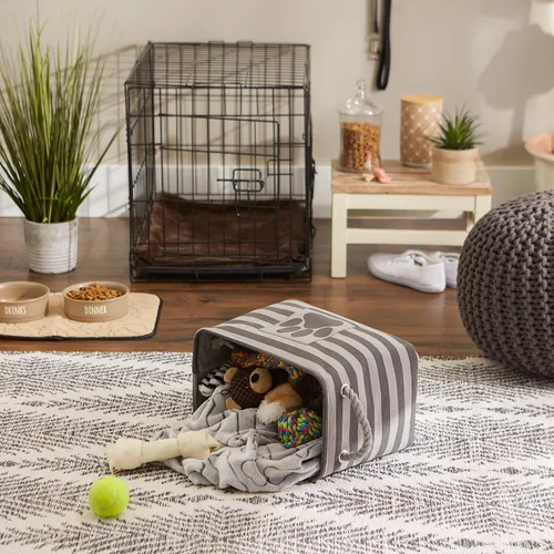 Vista 48 de Bone Dry - Cesta de almacenamiento para mascotas, diseño de parche de pata rayado, aguamarina, rectángulo pequeño