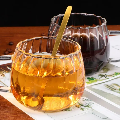 Vista 9 de NUOBESTY 2 tazas de cristal de la calabaza de la taza transparente de la forma de la calabaza tazas taza de café claro beber taza con la manija taza