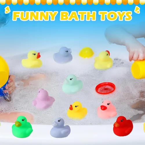 Vista 6 de Mini pato de goma a granel, juego de juguetes de baño a granel, mini patos coloridos para baby shower, decoración de fiesta de cumpleaños, regalo