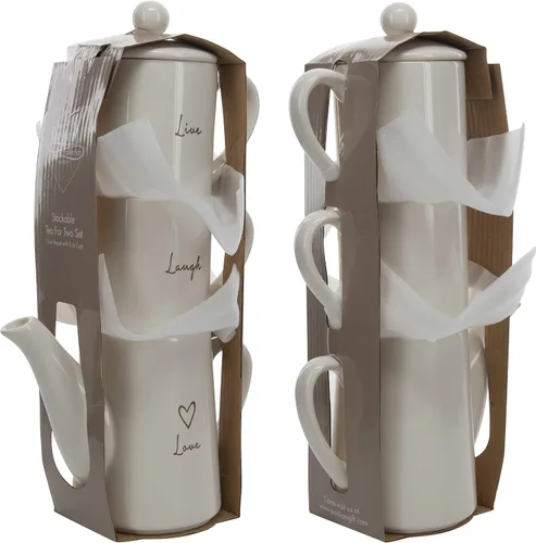 Vista 8 de Pavilion Gift Company - Juego de té apilable para dos - Love 15 oz Teapot con 2 tazas Live & Laugh de 8 onzas