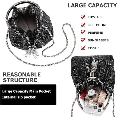Vista 4 de Bolsas de diamantes de imitación para mujer, bolso de mano con lentejuelas brillantes, bolso de noche para boda, cóctel, graduación, fiesta, club