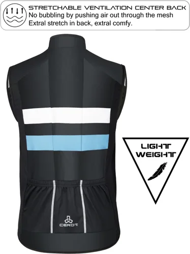 Vista 2 de CEROTIPOLAR Chaleco de ciclismo para hombre con 3 bolsillos de carga con cinta reflectante, chaleco de ciclismo micro Softshell resistente al viento
