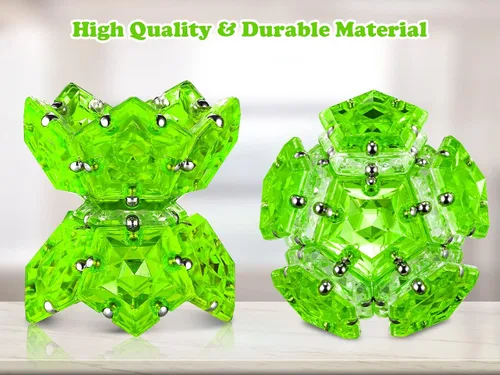 Vista 4 de LAFFTRAK - Esfera magnética antiestrés con imanes, juguetes sensoriales - Verde brillante cristalino; juego de 12 piezas - Creatividad más allá