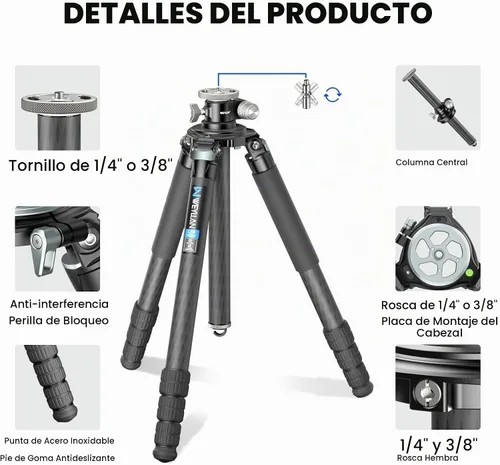 Vista 4 de Trípode horizontal de fibra de carbono WEYLLAN LX9 Trípode resistente para cámara, trípode de cámara profesional superior con brazo de extensión
