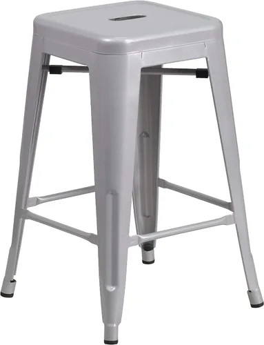 Vista 26 de Taburete de 24 pulgadas de alto para interior y exterior con asiento cuadrado., Metal, Negro