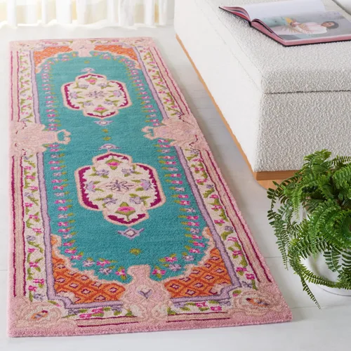 Vista 41 de SAFAVIEH Bellagio Collection - Alfombra decorativa de 2 x 3 pies, azul y rosa, hecha a mano de lana de medallón, ideal para zonas de alto tráfico