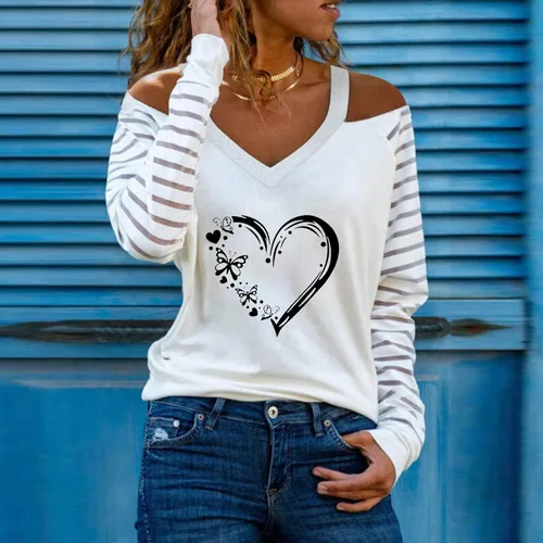 Vista 2 de Traje del día de San Valentín para mujer, camiseta con estampado de corazón, camisas de manga larga para mujer, camisastops de moda 2023