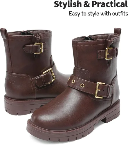 Vista 4 de DREAM PAIRS Botines impermeables con cremallera lateral para niñas pequeñas y grandes