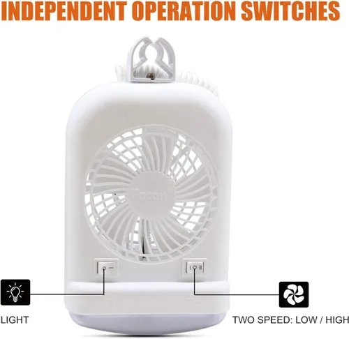 Vista 3 de Facon Combo de luz de ventilador de 12 V CC para caravana emergente, interruptor independiente, cable extensible de 2 velocidades con enchufe macho