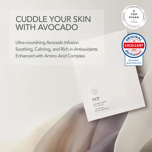 Vista 2 de 107 Mascarilla facial de aguacate, paquete de 5 hojas, infundida con aguacate y niacinamida, nutritiva e hidratante para pieles secas y sensibles