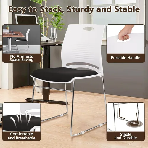 Vista 6 de CLATINA Silla apilable para oficina en casa, sillas apilables de recepción con base de trineo de metal, silla de banquete, sala de conferencias