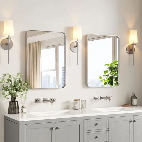 Vista 12 de USHOWER Espejo de baño negro para sobre el fregadero, 22 x 30 pulgadas, espejo rectangular negro mate para pared, espejo de tocador con marco