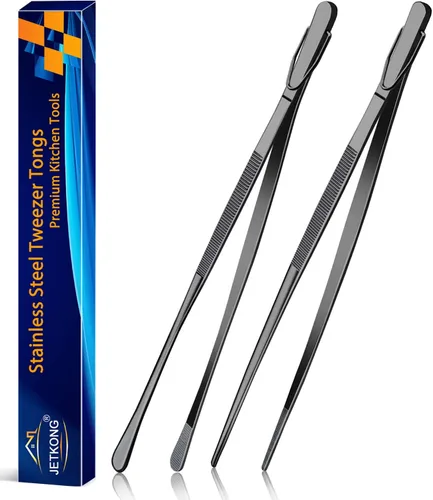 Vista 9 de JETKONG 2 pinzas para alimentos de 9 pulgadas, pinzas de cocina de acero inoxidable, pinzas de cocina (negro)